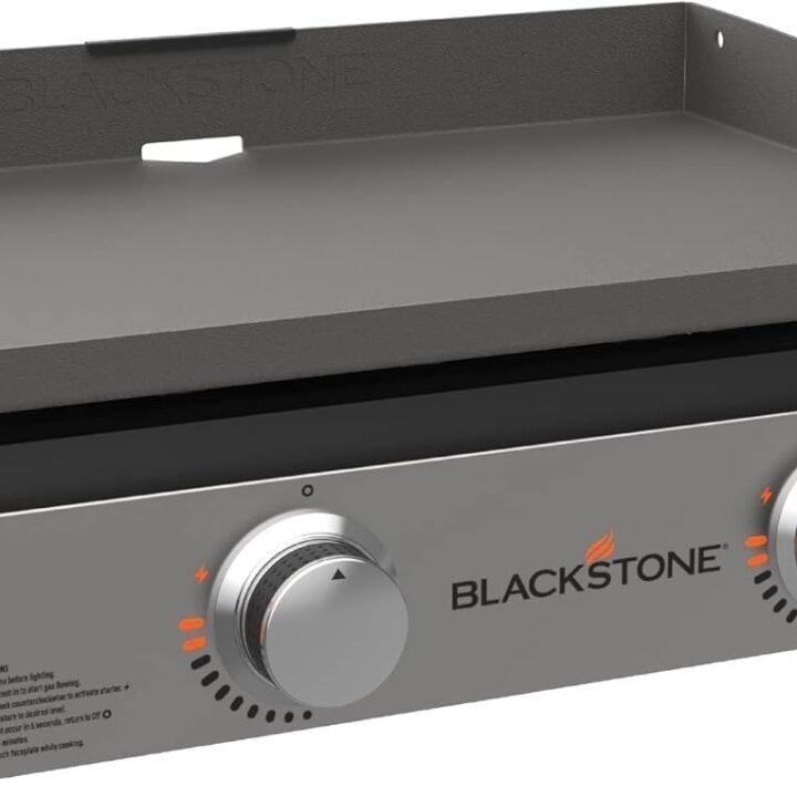 Blackstone 22 in. Portable Tabletop Griddle – Dual Burner Flat Top Grill, 24,000 BTU Propane with Stainless Steel Faceplate & Rear Grease System