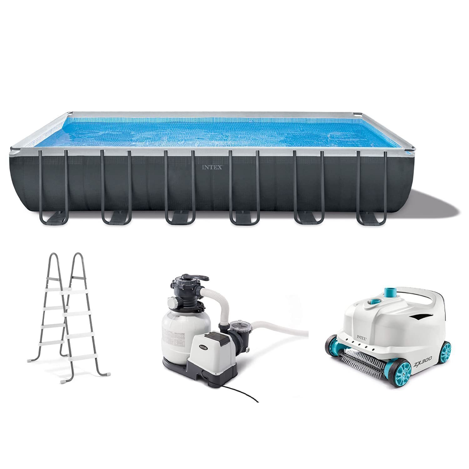 61rtVcG0TJL.jpg Intex 24ft x 12ft x 52in Ultra XTR Frame Rectangular Swimming Pool Set with Sand Filter Pump, Ladder, Ground Cloth, Cover and Robot Vacuum - Image 1