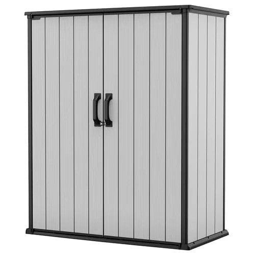 img-1877.jpg Keter Premier Tall Resin Outdoor Storage Shed with Shelving Brackets for Patio Furniture, Pool Accessories, and Bikes, Grey & Black - Image 1