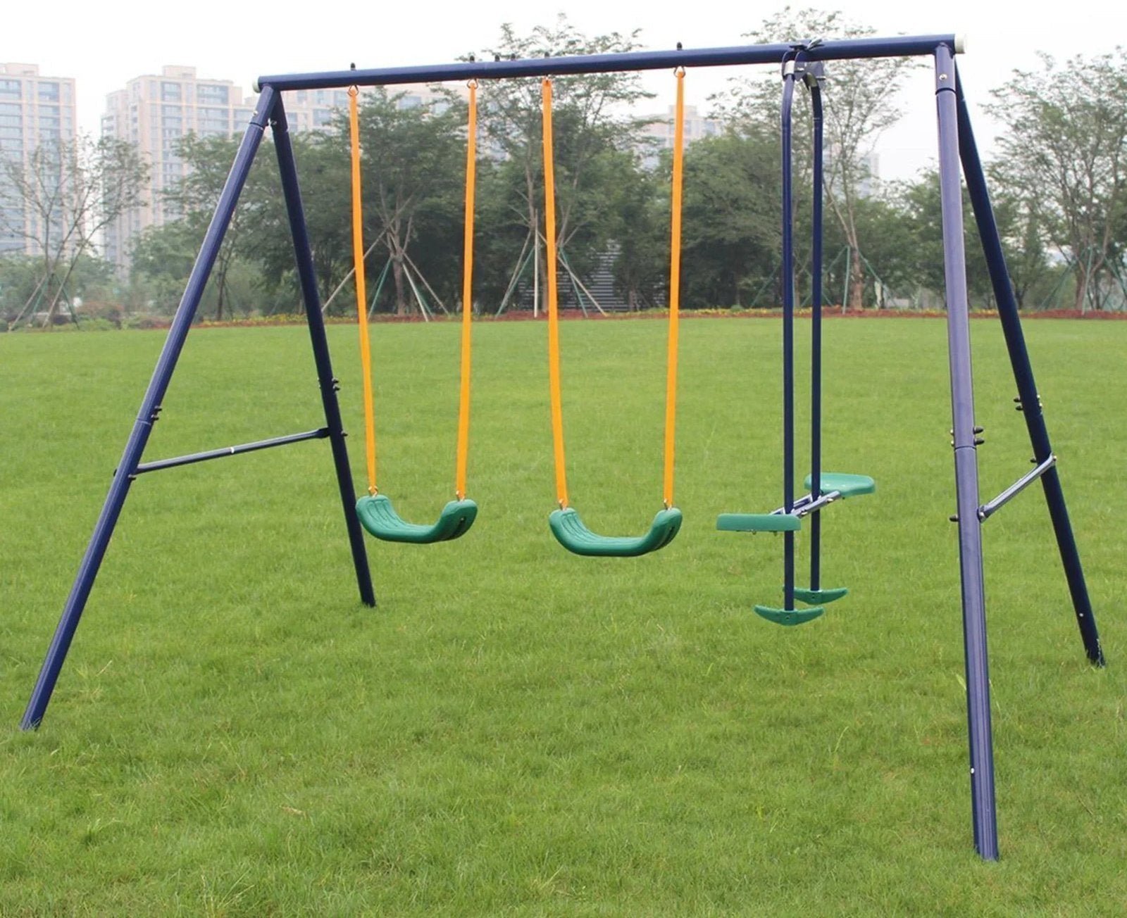 metal-swing-set-outdoor-with-glider-for-kids-toddlers-children.jpg Durable Metal Swing Set with Glider – Perfect Outdoor Play for Kids - Image 1