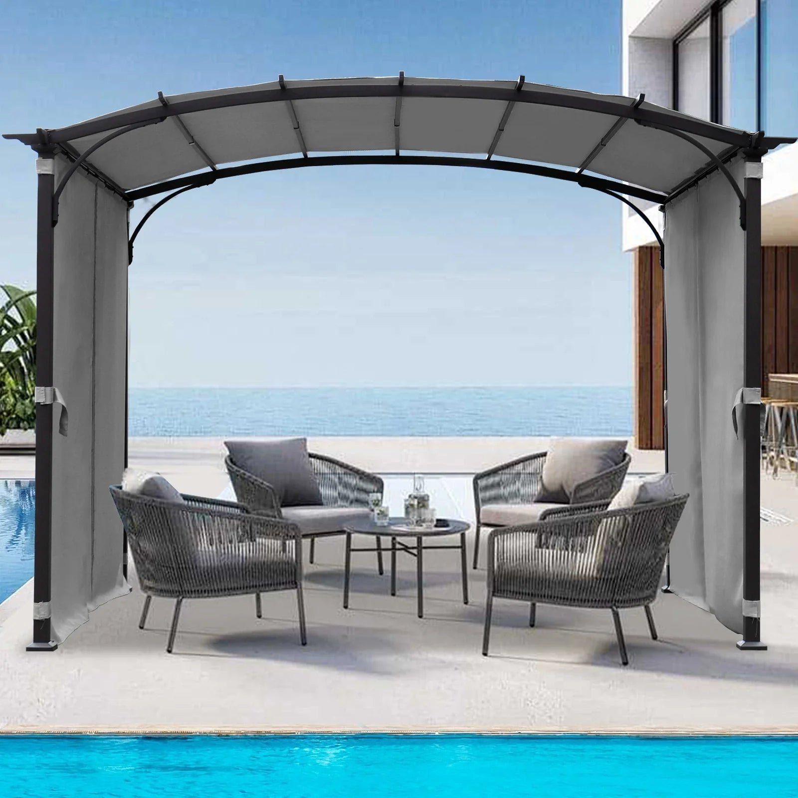 patio-pergola-9-x-11ft-arched-gazebo-with-waterproof-sun-shade-shelter-awning-steel-frame-grape-gazebo-for-garden-backyard-grey1.jpg Elegant 9 x 11 ft Arched Patio Pergola Gazebo with Waterproof Sun Shade and Steel Frame - Image 1