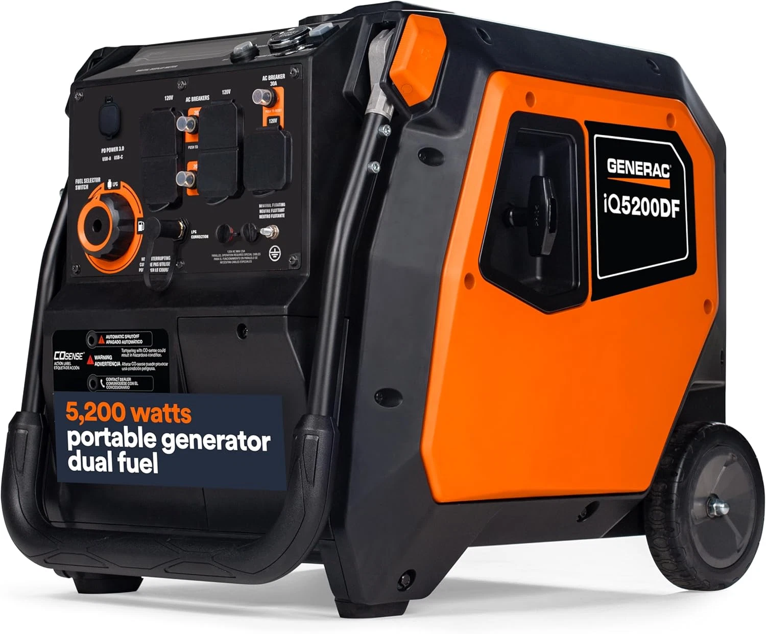 Generac iQ5200 DF 3900 Watt Electric Start Dual Fuel Inverter Generators.