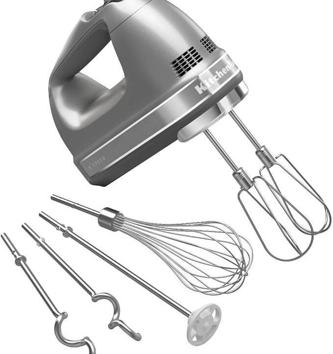 KitchenAid 9-Speed Digital Hand Mixer with Turbo Beater II Accessories and Pro Whisk – Contour Silver