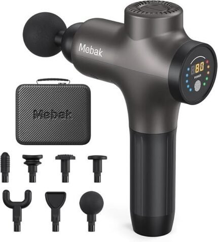 Mebak 3 Massage Gun, Massage Gun Deep Tissue for Athletes, Professional Muscle Percussion Massager, Massager for Shoulder Leg Back Body Pain Relief, Quiet Portable Sport Tool, Gifts for Him