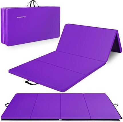 BalanceFrom 10×4 Feet 4-Panel Folding Gymnastics Mat – 2-Inch Thick Pad with Vinyl Surface and Carrying Handles for Tumbling, Yoga, Pilates, Home Workouts, and Martial Arts
