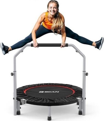 BCAN SP2 40/48″ Foldable Mini Trampoline Max Load 330lbs/440lbs, Fitness Rebounder with Adjustable Foam Handle, Exercise Trampoline for Adults Indoor/Garden Workout | FED Fitness