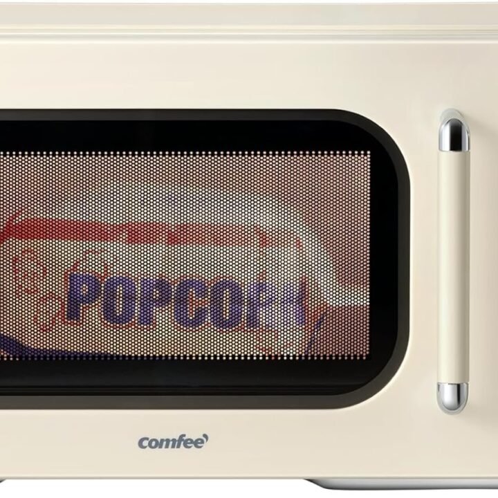 COMFEE’ Retro Microwave Oven, Small Microwave with 6 Auto Menus, 0.9 cu.ft Countertop Compact Microwave with Multi-stage Cooking, Mute Function, LED digital, Apricot/900W, CMO-MMP02AA(AT)