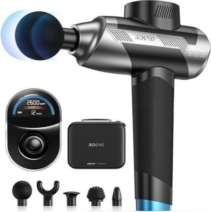 RENPHO Ascend Professional Massage Gun, Mothers Day Gifts, FSA Eligible HSA, Adjustable 6-12mm Amplitude for Customized Intensity, Deep Tissue Percussion Massager with 5 Speeds, 5 Attachments