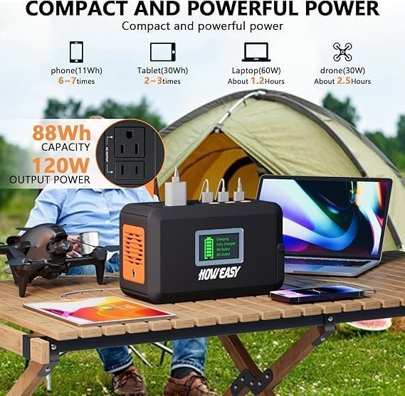 HOWEASY Portable Power Station,120W(240W Peak) Solar Generator,88Wh Lithium Battery Power with 110V AC Outlet/DC/USB/LED Light for Outdoor Camping Trip Hunting Emergency(Solar Panel Optional) - Image 5