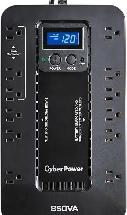 CyberPower EC850LCD Ecologic UPS Battery Backup and Surge Protector, 850VA/510W, 12 Outlets, ECO Mode, Compact, UL Certified