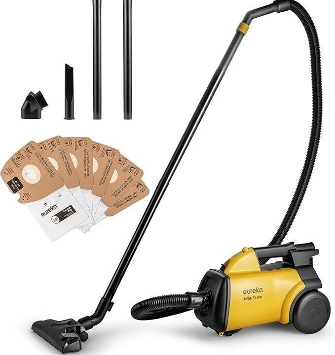 Eureka 3670M Canister Cleaner, Lightweight Powerful Vacuum for Carpets and Hard floors, w/ 5bags,Yellow