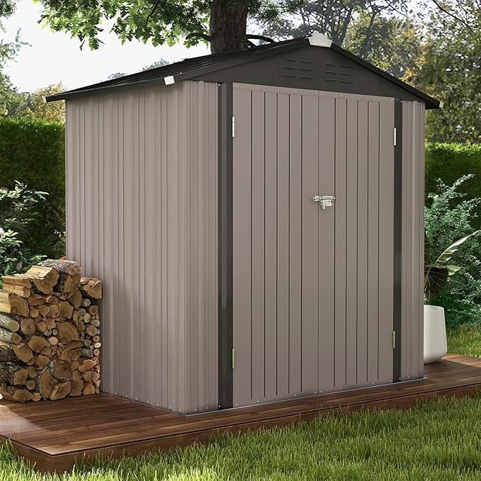 Patiowell 6×4 FT Outdoor Storage Shed, Garden Tool Storage Shed with Sloping Roof and Double Lockable Door, Outdoor Shed for Garden Backyard Patio Lawn, Brown - Image 5