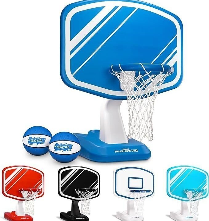 GoSports Splash Hoop Swimming Pool Basketball Game, Includes Poolside Water Basketball Hoop, 2 Balls and Pump – Choose Your Style