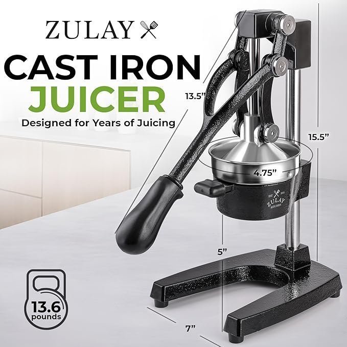 Zulay Kitchen Cast Iron Juicer – Easy-to-Clean Heavy-Duty Manual Juicer, Professional Citrus Juicer – Stainless Steel Lemon Squeezer – Manual Citrus Press & Orange Squeezer – Orange Juicer (Black) - Image 5