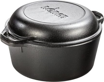Lodge Cast Iron Double Dutch Oven – Pre-Seasoned 2-in-1 Cast Iron Cookware – Pot & Skillet Combo – Even Heat Retention – Oven-Safe, Versatile Pot – 5 Quart