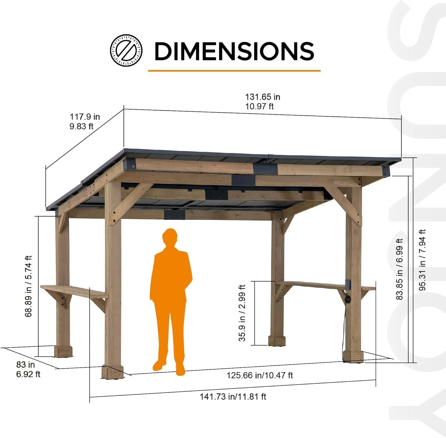 SUNJOY 10 ft. x 12 ft. Matte Black Cedar Framed Wooden Gazebo - Image 3